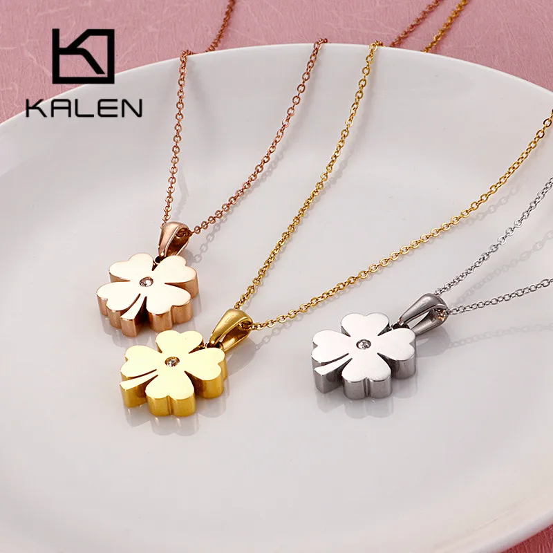 KALEN, модные, 3 цвета, нержавеющая сталь, циркон, цепочка, ожерелья для женщин, Luckly, четырехлистный клевер, Mujer, ожерелье, свадебные украшения