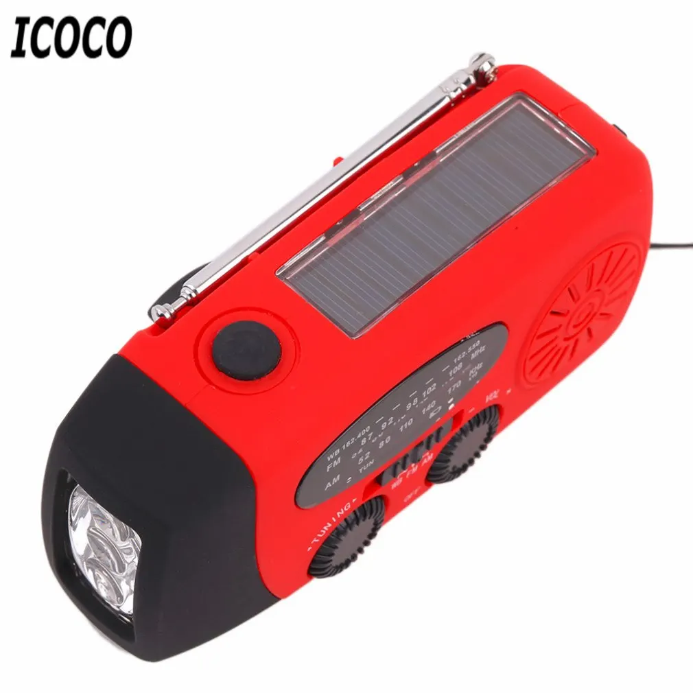 ICOCO 3 в 1 аварийное зарядное устройство фонарик Ручной Генератор ветрогенератор Солнечный Динамо питание FM/AM радио зарядное устройство светодиодный фонарик