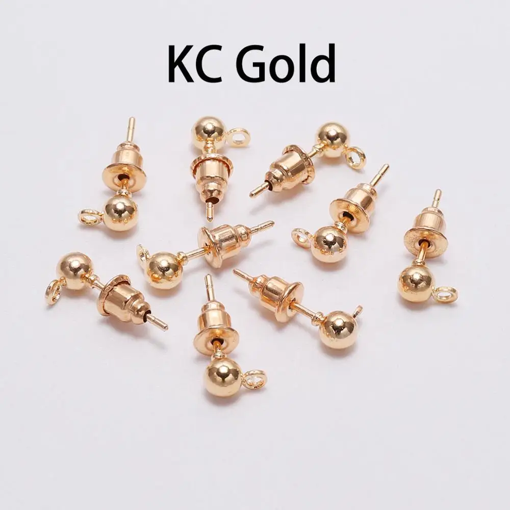 KC Gold 50 шт./лот 3/4/5 мм Серебряный Pin Выводы серьги-гвоздики в форме основные шпильки пробки разъем для изготовления ювелирных изделий DIY аксессуары - Цвет: KC Gold