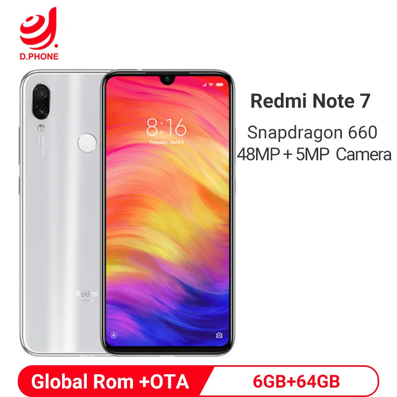 Xiaomi Redmi Note 7 глобальная ПЗУ 6 ГБ ОЗУ 64 Гб Восьмиядерный процессор Snapdragon 660 AIE 3 дюйма