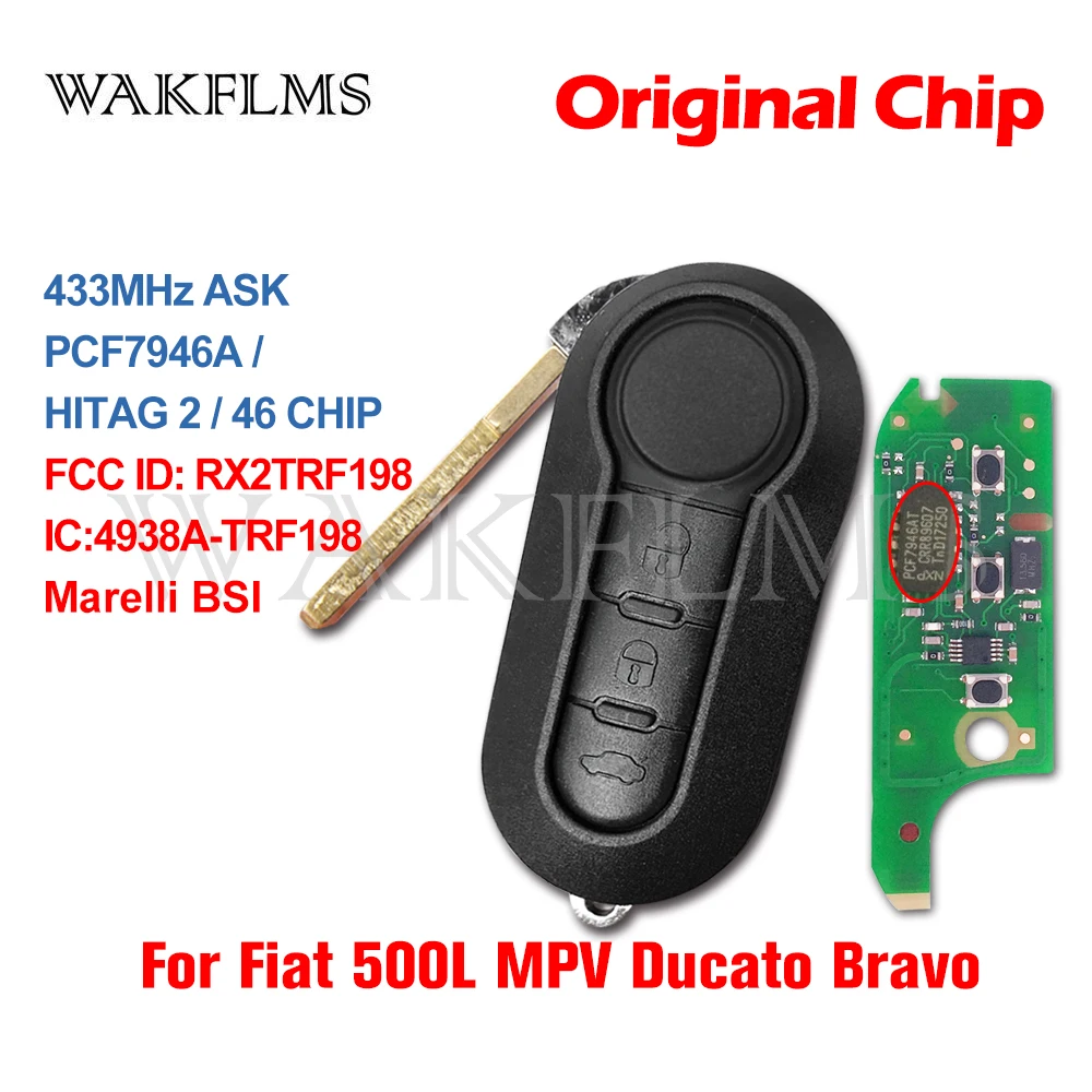 3 Button Remote Key Fob 433MHz ID46 for Fiat 500L MPV Ducato for Citroen Jumper for Peugeot Boxer 2008-2015 RX2TRF198 No Mark