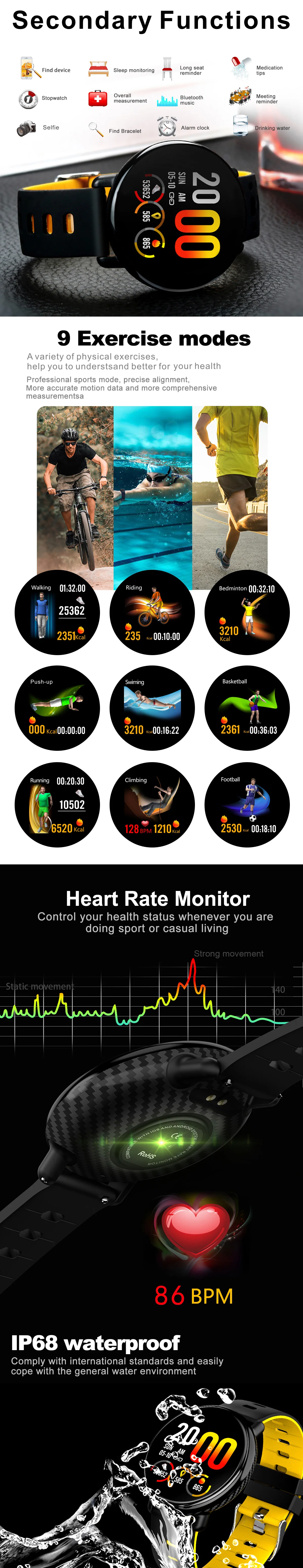 SKHO K1 2.5D Full HD 3D UI сенсорный экран Смарт-часы IP68 водонепроницаемый монитор сердечного ритма Сменный ремень Smartwatch для Android
