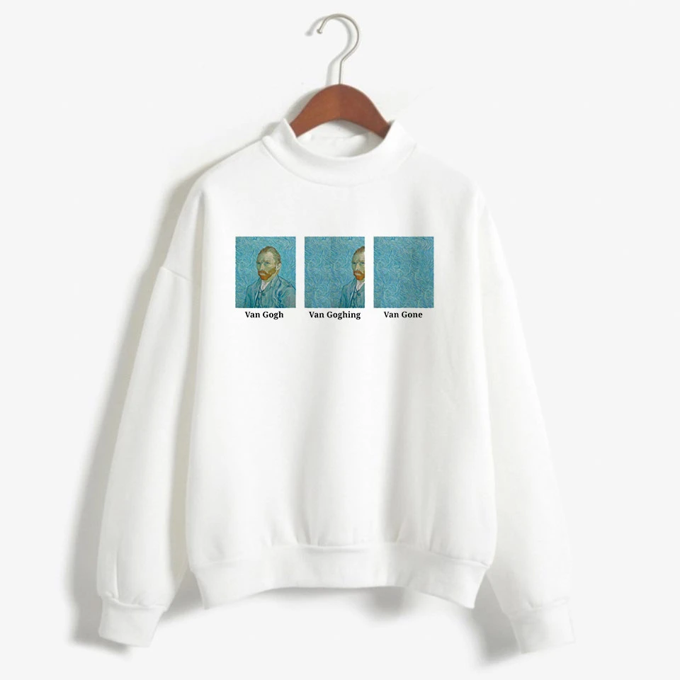 Ван Гог веселое Harajuku мультфильм толстовки для женщин Ullzang милый корейский стиль осень зима толстовка 90s теплая толстовка женская - Цвет: 4042white