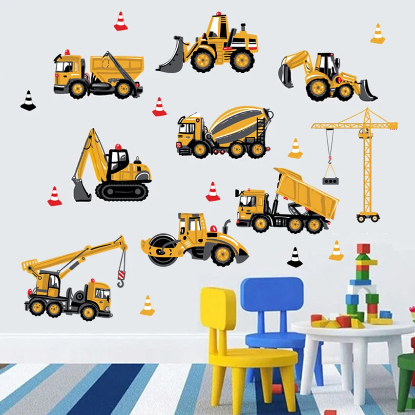 Transport Construction Trucks Wall Stickers Decals Peel and Stick Removable for Kids Nursery Bedroom 45x60CM | Дом и сад
