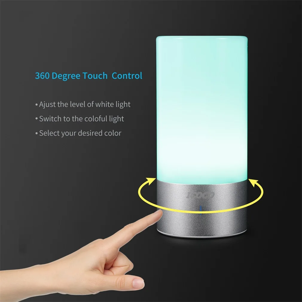Touch Activated 450 Lumen ABS& Aluminum Alloy Table Lamp Touch Sensor Bedside Lamp+ Dimmable Light& Color Changing RGB