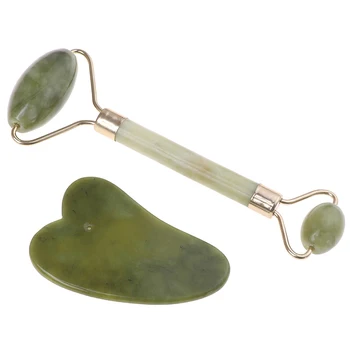 

1Set Natural Jade Guasha Facial Face Thin Roller+Body Guasha Board Massager Stone Tool Set Health Care Relaxation