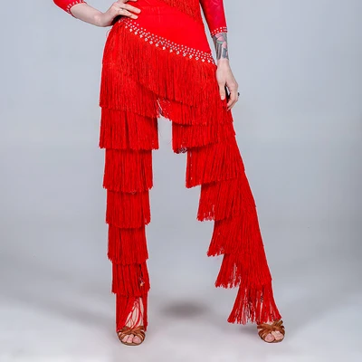 Red Pants Костюмы для латинских танцев, рубашка или брюки или комплект, женское платье для латинских танцев, сальса, стандартные танцевальные брюки, 5 вариантов, D0717, с кисточками, стразы - Цвет: Red Pants
