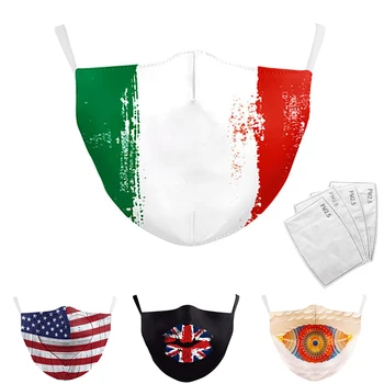 

Mouth Mask Italy Flag Filter Print Reusable Face Mask Adjustable PM2.5 Dust Proof Dust Protective Print Washable Fabric Mask