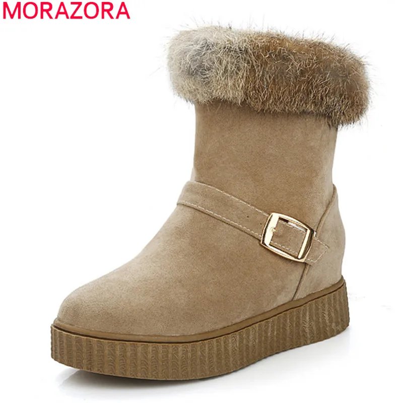 MORAZORA; коллекция года; большие размеры 34-43; модные зимние ботинки; удобная обувь на плоской платформе с круглым носком; женские зимние ботильоны