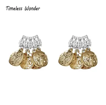 

Timeless Wonder Glam Geo Zirconia Coin Portrait Stud Earrings Women Jewelry Gothic Designer Top Fancy Ins Rare Art Deco New 3653