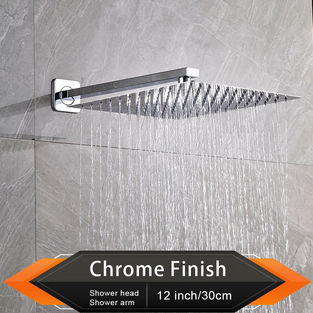 Shower Head Rozin Brushed Golden Rainfall Shower Head Bathroom 8/10/12" Ultrathin Style Top Shower Head with Wall Mounted Arm shower nozzle