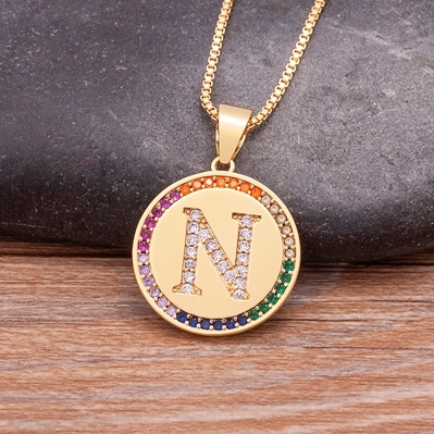 Arrival Luxury A-Z Initial 26 Letters Pendant Charm Chain Necklaces Top Quality Zircon Rainbow Party Wedding Jewelry Gifts