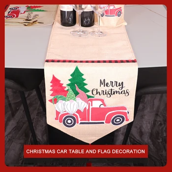 

180x36cm Christmas Table Runner Linen Santa Claus Printed Dining Mat Santa Claus Tassel Placemat Table Protect Cushion