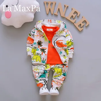 

Autumn Boys Clothes Sets Kids Fashion Cartoon Dinosaur Longsleeve T-shirt+coat+pants 3pcs Jogging Suirs for Infant Boy Tracksuit