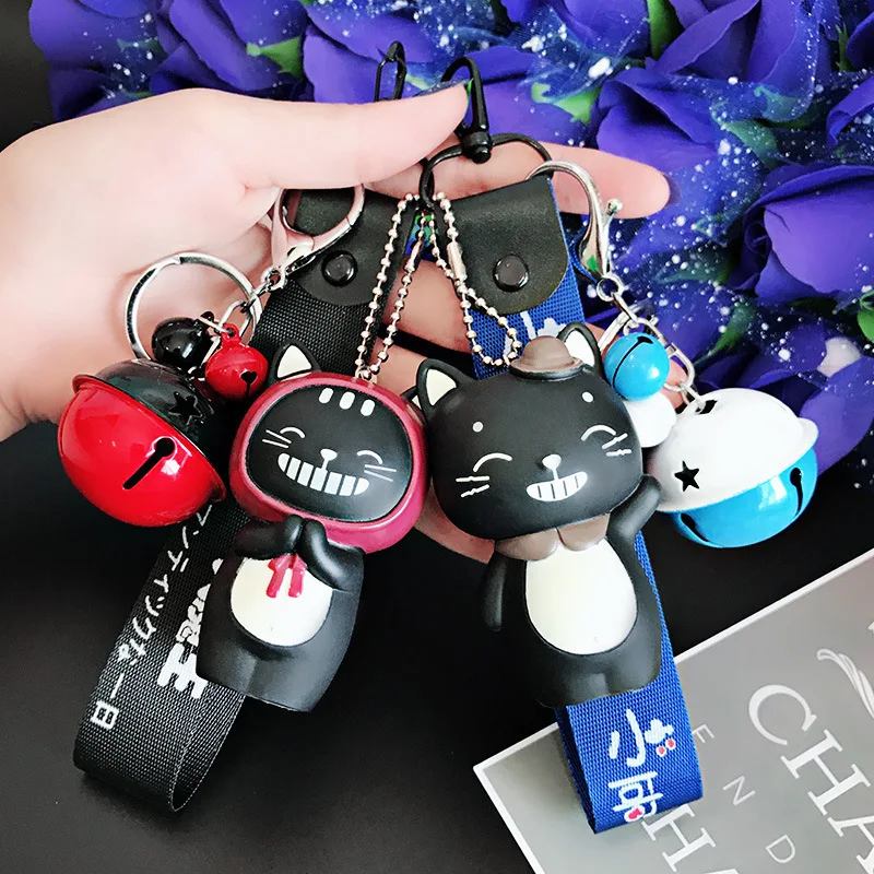

Cartoon Cat Key Chains Cute Animal Pvc Cat Keychain Heart Sound Key Chain Pompon Keyring Bag Pendant