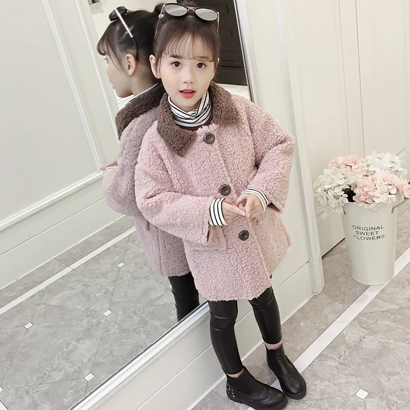 

3-12y kids clothes girls jackets winter medium-long pattern overcoat pockets new fashion warm children clothing outerwear