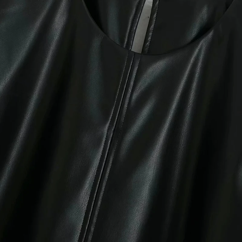 Woman Sashes decoration PU Leather Mini Dress Femme Sleeveless Dresses Lady Loose Clothes Vestido D6353