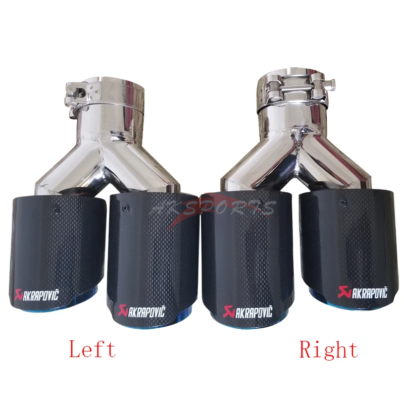 

One Pair Y Style Glossy Carbon Blue Exhaust Dual tips Universal akrapovic Car Exhaust Tips Noses Muffler End Pipe For BM E70
