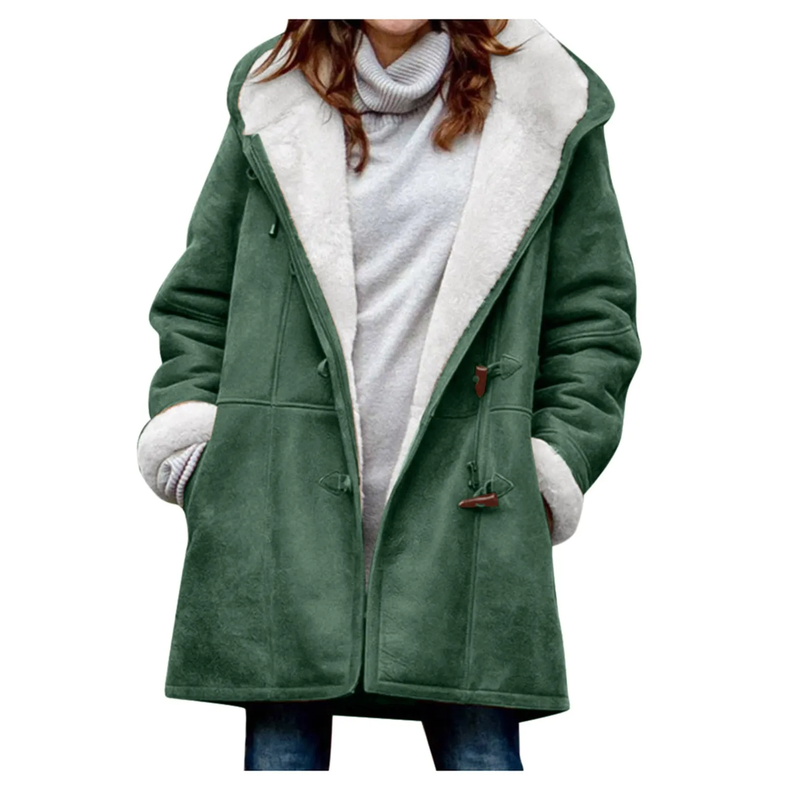 

Winter Heavy Jackets Coat For Women Thicken Fleece Lined Hooded Plus Size Women's Pocket Jackets For Cold Weather