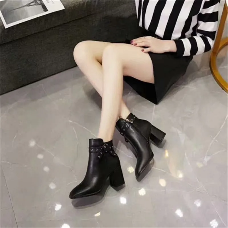 Женские ботинки на молнии; женские ботинки; scarpe donna; ботильоны на высоком каблуке с квадратным носком; Zapatos De Mujer; с бантом-бабочкой