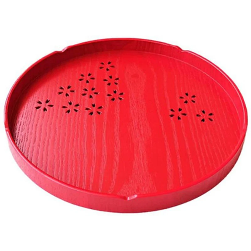 Round Rectangle Wooden Tea Tray, Chinese Dish, Tea Cup Tray, Wedding Red Plate for Home