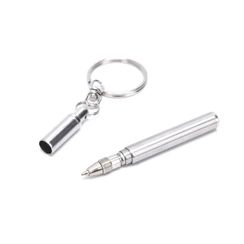

1PCS Ball Point Pen Keychain Multifunctional Mini Metal Key Ring Stainless Steel Telescopic Pen Keyring Telescoping Pen Tool