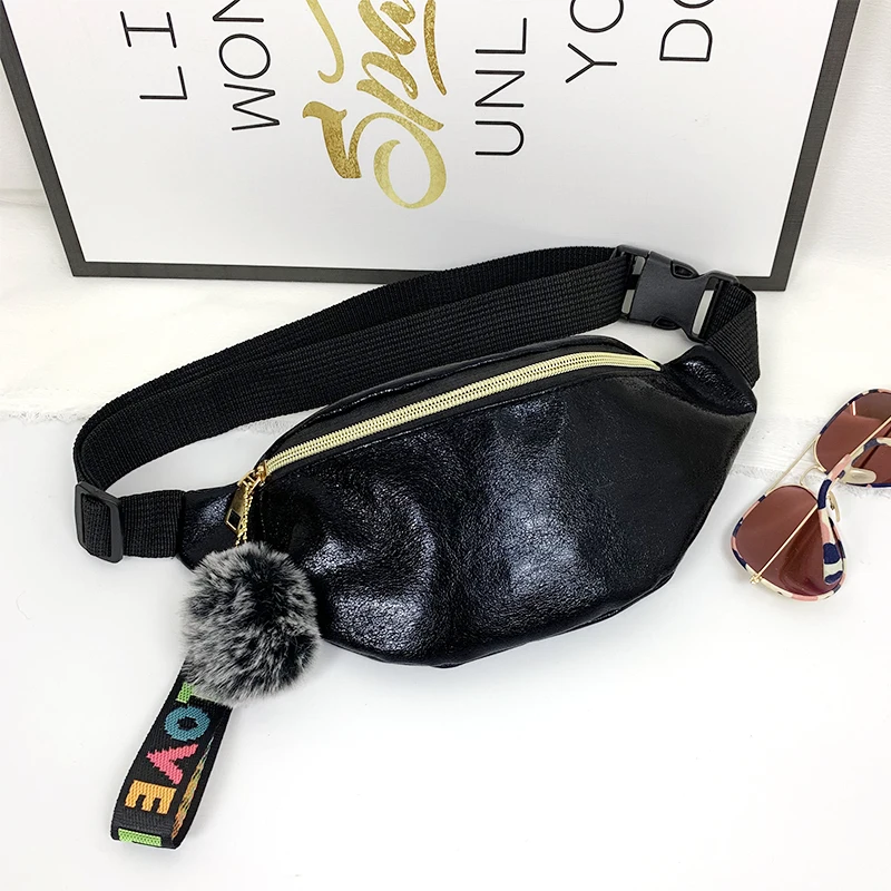 Голографическая Женская поясная сумка, цветная лазерная поясная сумка, Женская дорожная сумка на плечо, вечерние поясные сумки - Цвет: Черный