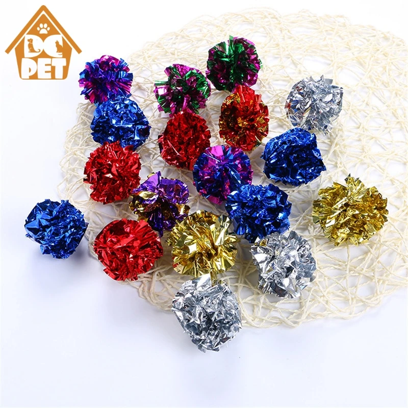 

12pcs Multicolor Mylar Crinkle Ball Pet Cat Toys Ring Paper Dog Toy Interactive Sound Ring Paper Kitten Playing Balls For Dogs