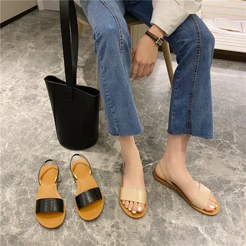 

Female Sandal Sandals Straps 2020 Women's Spring Shoes Large Size Ladies Lace Up Sandals Sale Elastic Low Flat Summer Woman