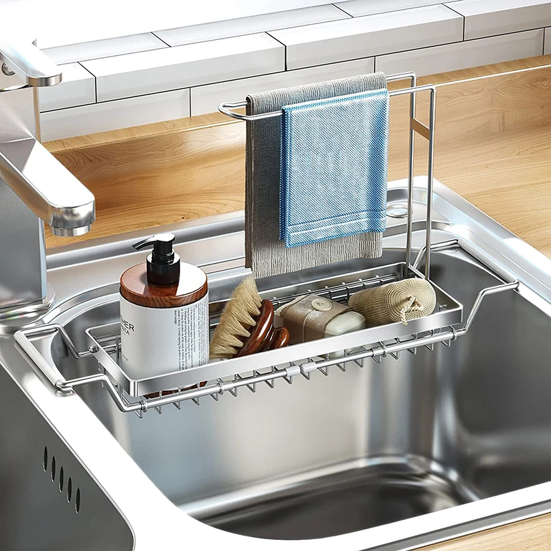 Telescopic Sink Shelf Stainless Steel Storage Rack Adjustable Drain Soap Sponge Rag Holder Kitchen Organizer | Дом и сад