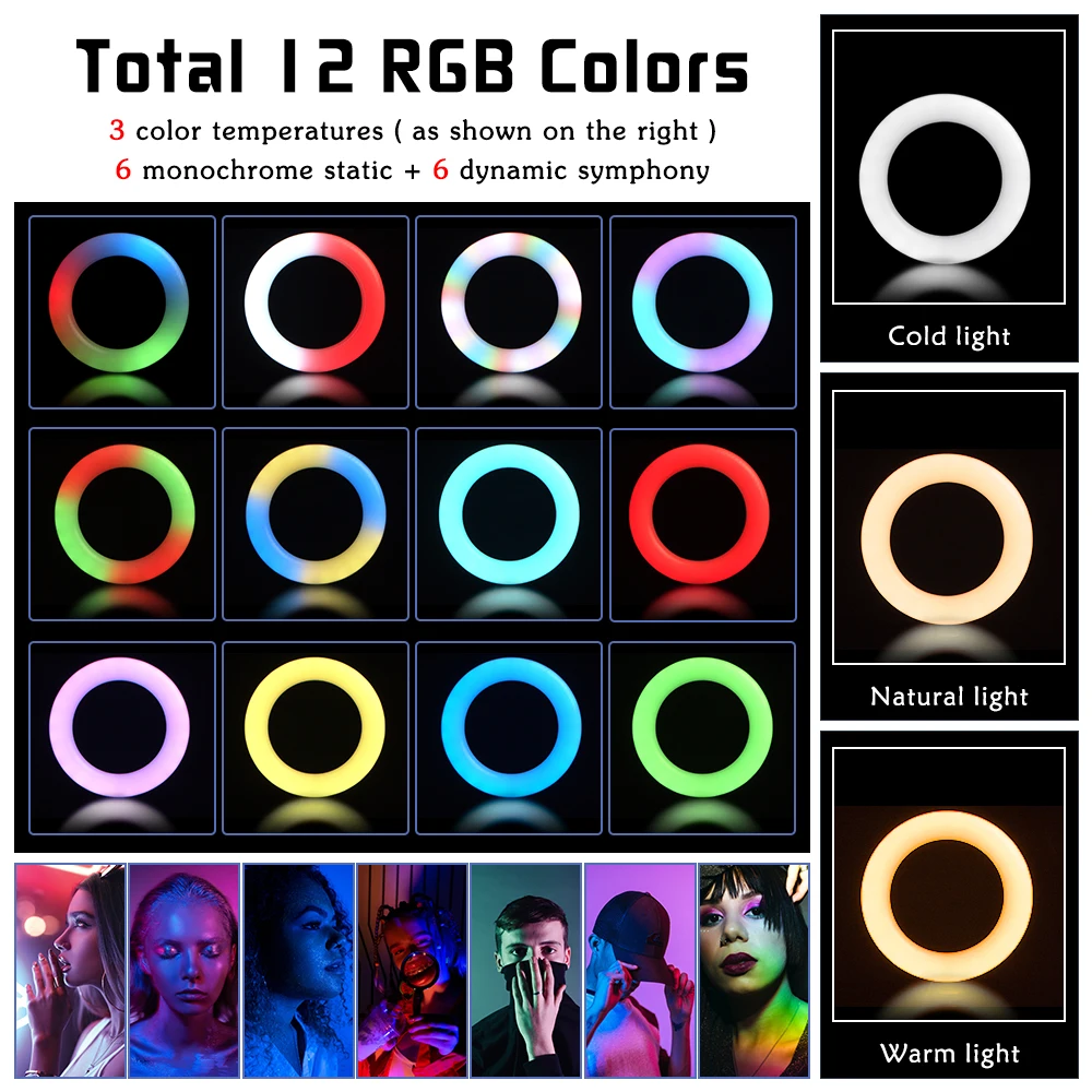 Polegada Rgb Anel Selfie Led Luz com Suporte Tripé Estúdio Fotografia Regulável Anel Lâmpadas para Telefone Youtube Maquiagem Vídeo Vlog 12 - Image 5