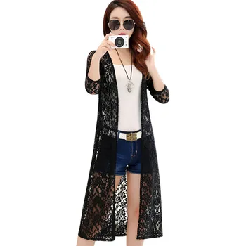 

2020 Women Solid Color Open Front Thin Chiffon Sun Protection Long Clothing Tops Summer Beach Cardigan