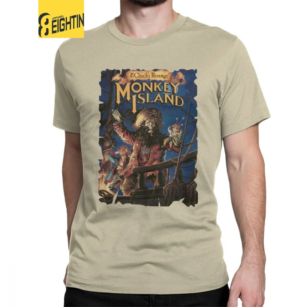 Monkey Island T Shirts for Men Cotton T-Shirts Crewneck Guybrush Threepwood Games Video Pirate Retro Game Tee Shirt Short Sleeve |