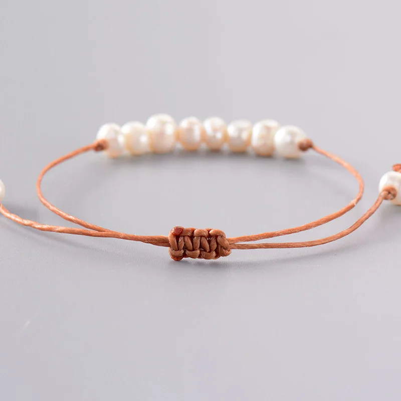 Simple Bracelet Classic Natural Freshwater Pearls Adjustable Bracelet Boho Bead Sister String Bracelet Mother’s Day Gift