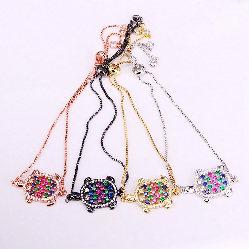 

6PCS, Fashion Crystal Fashion Animal Bracelets CZ Micro Pave Colorful Zirconia Tortoise Jewelry Bracelets