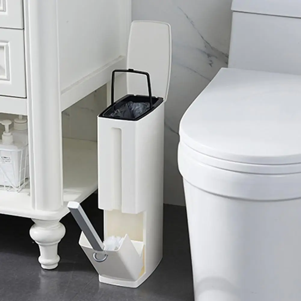 

New 4L Plastic Trash Can Set with Toilet Brush Bathroom Waste Bin Dustbin Trash Cans Garbage Bucket Garbage Bag Dispenser