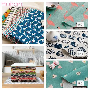 

HUIRAN Cotton Linen Fabric Printed Cloth Home Textile Sewing Quilting Fabrics for Patchwork Needlework DIY Handmade Accessories