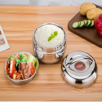 

Durable Stainless Steel Double Layer Round Bento Lunch Box Food Storage Thermal Lunch Box Food Container YHJ102203