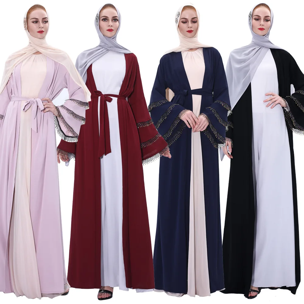 

WEPBEL Women Dress Muslim Abaya Kimono Full Flare Sleeve A Line Casual O Neck Sashes Ladies Long Maxi Dresses