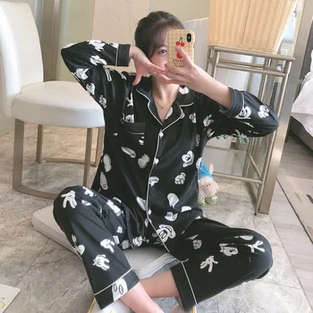 

2 Pieces Pajama Sets Spring Autumn Women Satin Pajamas Set Long Sleeve Femme Sleepwear Silk Pijama Mujer Pyjama Home Clothes