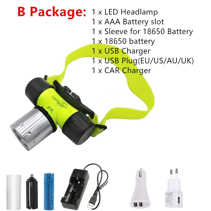 Underwater 5000LM XM-L T6 LED Diving Headlamp Flashlight Torch Headlight