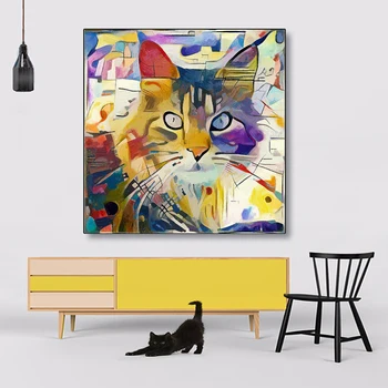 

Colorful Cat Animal Pictures Kandinsky Abstract Oil Painting Canvas Posters and Prints Cuadros Wall Art Pictures For Living Room