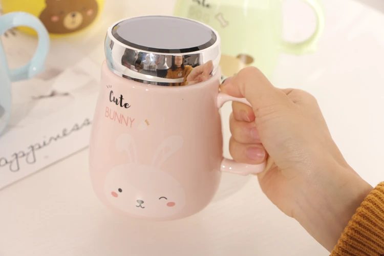 Creative Mug heat-resistant cartoon with lid cup coffee ceramic mugs children cup office girl gift