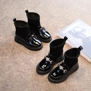 

Girls' Short Boots 2020 Autumn New Children's Martin Boots Non-slip Lace Knitted Sock Boots Elastic Fringe Boots Kids