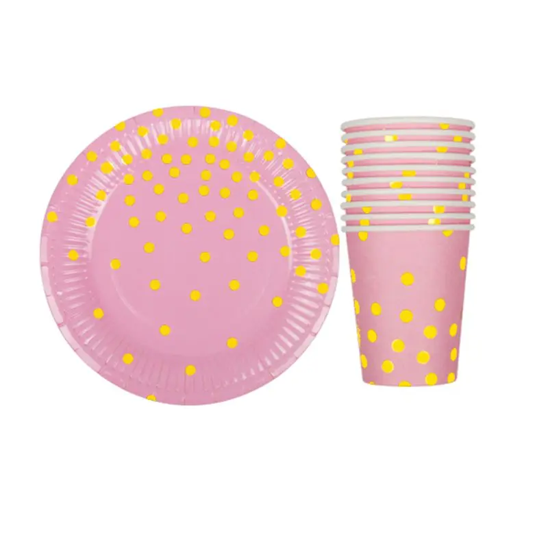 Pink Dot 20 шт./лот, золотисто-розовая полосатая одноразовая посуда, бумажные тарелки для вечеринки, для детского душа, для дня рождения, для вечеринок, бумажные стаканчики, посуда - Цвет: Pink Dot
