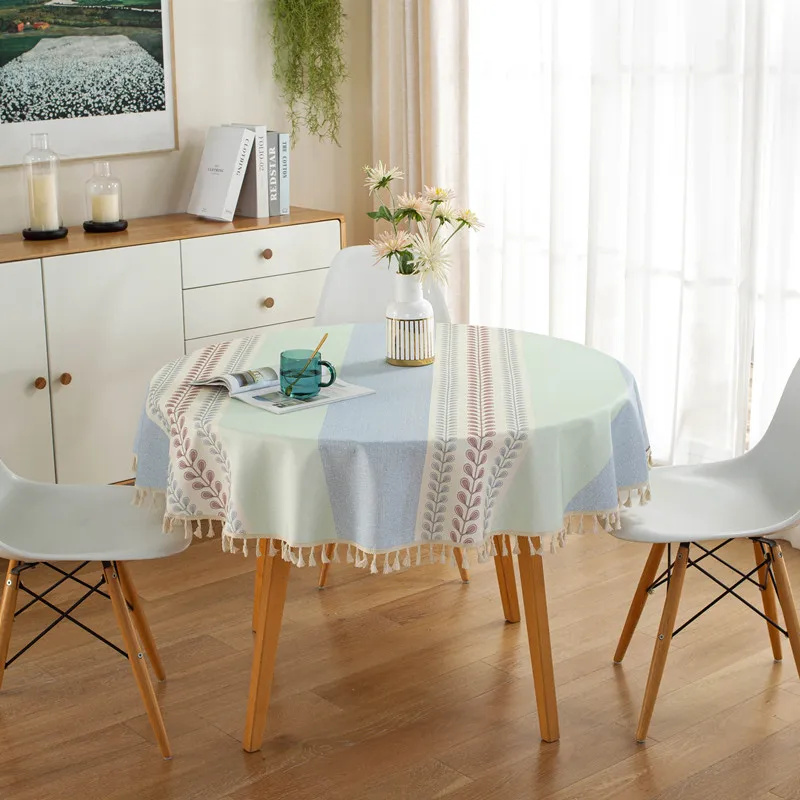 Round Tablecloth Checkered Style Polyester Table Cloth Dust-Proof Wrinkle Resistant Heavy Weight Cover for Kitchen Dinning | Дом и сад