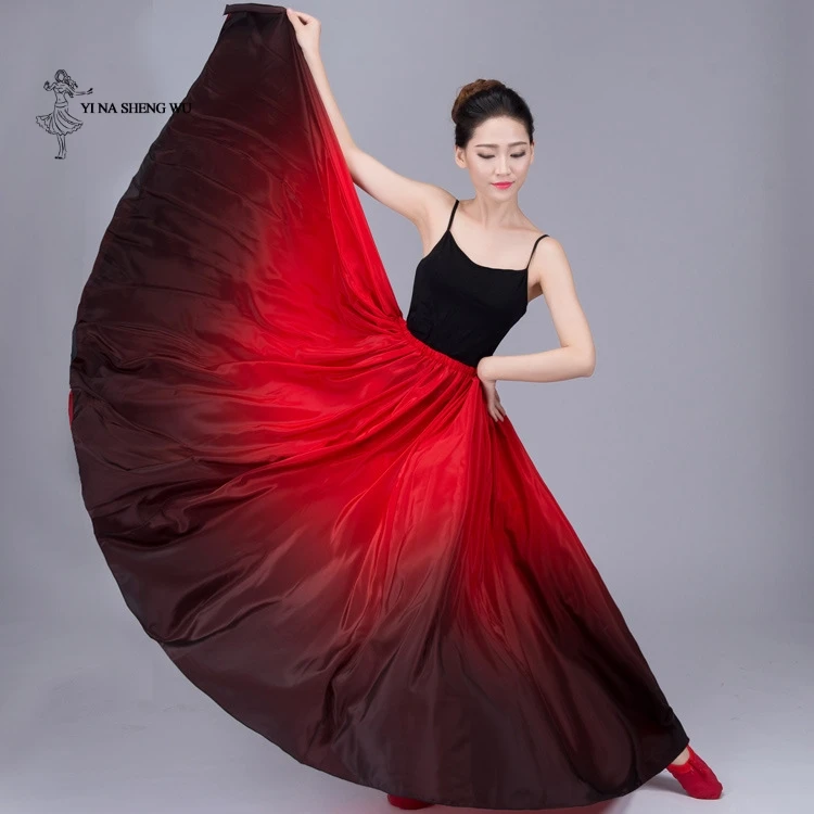 Взрослые женщины леди танец живота костюмы испанский бой быков танцевальная юбка открытие танец большие качели юбка представление цыганская одежда - Цвет: Up red down black
