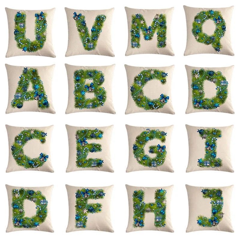 Englisch Alphabet Cushion Cover Greenplant 45x45cm Cotton Linen Christmas Home Decor decoration letter Throw pillow cover | Дом и сад