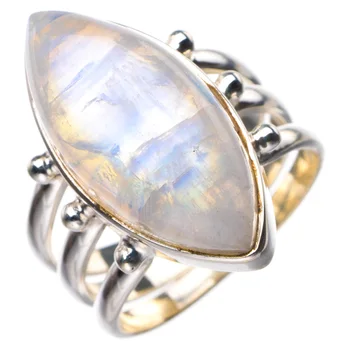 

StarGems Natural Rainbow Moonstone Handmade 925 Sterling Silver Ring 9.25 D4635