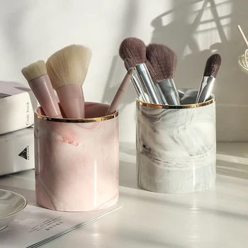 

Ethereal Europe Makeup Brush Storage Tube Eyebrow Pencil Makeup Organizer Marble Pattern Jewelry Storage Box
